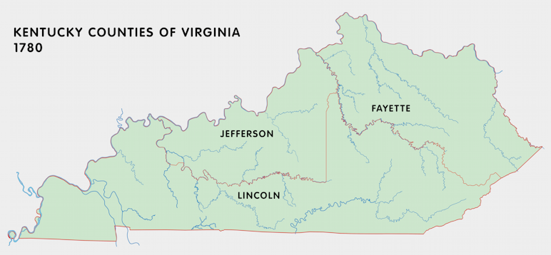 Map of Kentucky Counties of Virginia, 1780