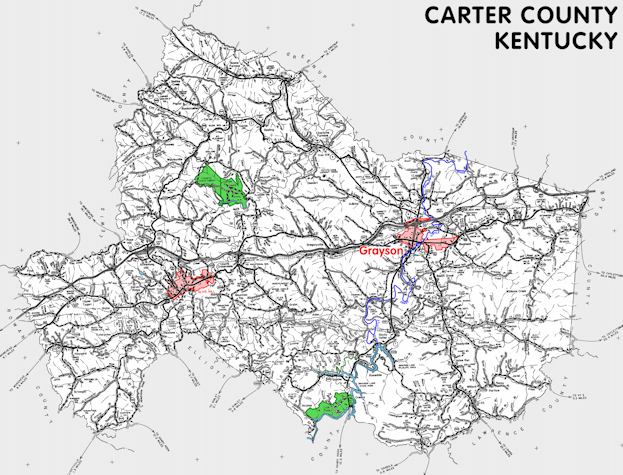 Map of Carter County, Kentucky