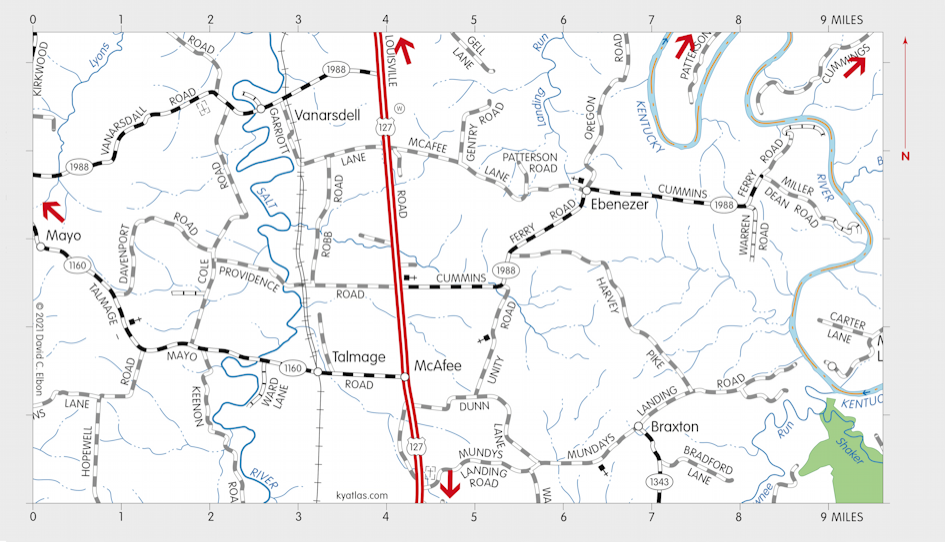 Map of Braxton, Kentucky Area