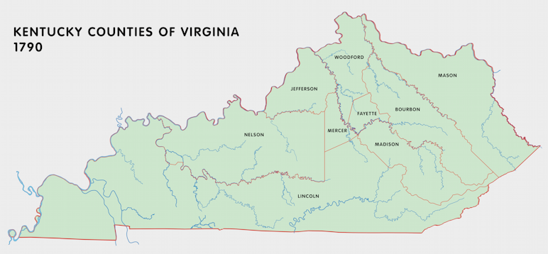 Map of Kentucky Counties of Virginia, 1790