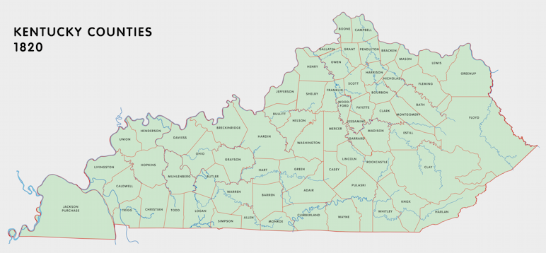 Map of Kentucky Counties, 1820