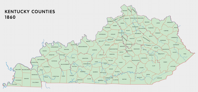 Map of Kentucky Counties, 1860