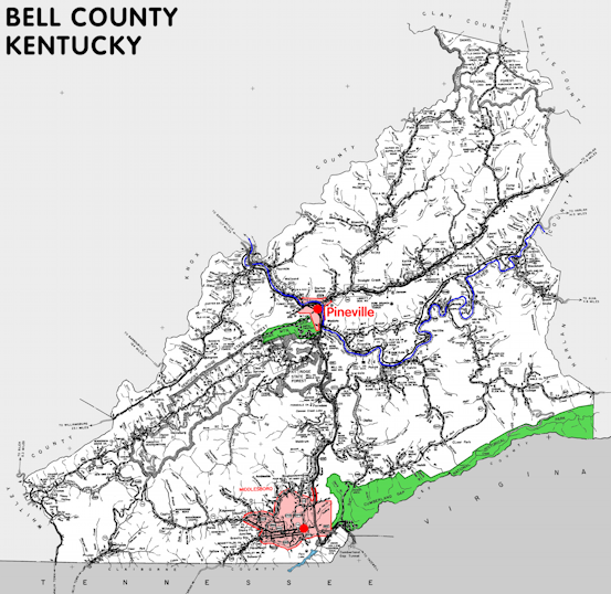Map of Bell County, Kentucky