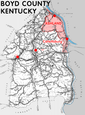 Map of Boyd County, Kentucky