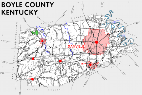 Map of Boyle County, Kentucky