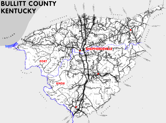 Map of Bullitt County, Kentucky