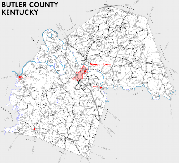 Map of Butler County, Kentucky