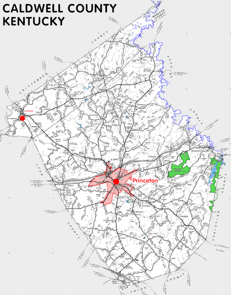 Map of Caldwell County, Kentucky