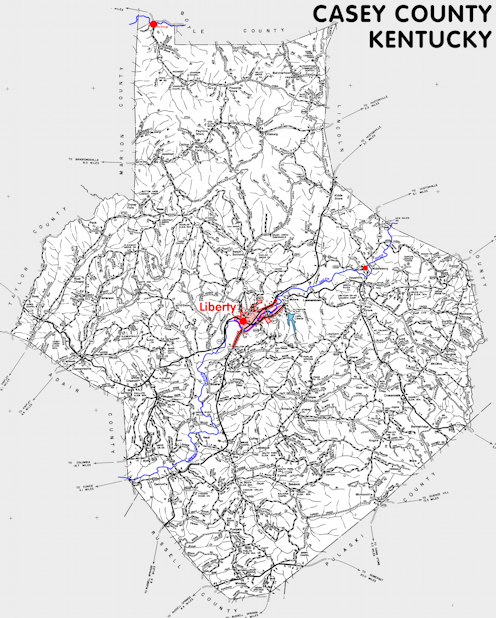 Map of Casey County, Kentucky