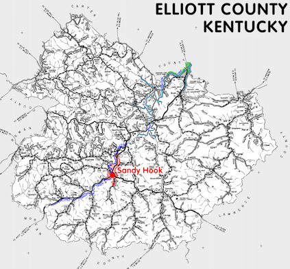 Map of Elliott County, Kentucky
