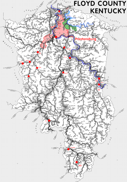 Map of Floyd County, Kentucky