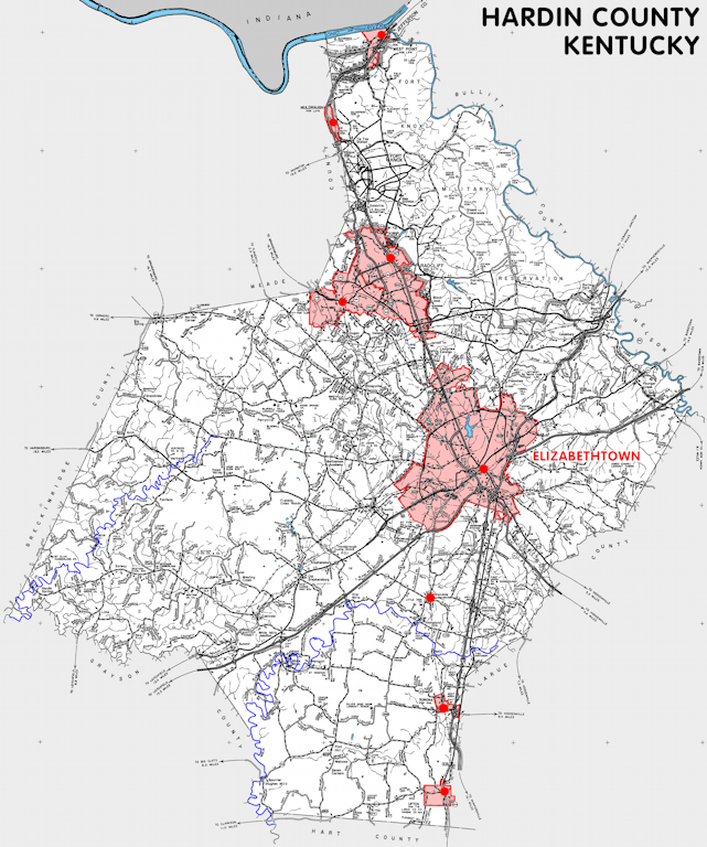 Map of Hardin County, Kentucky