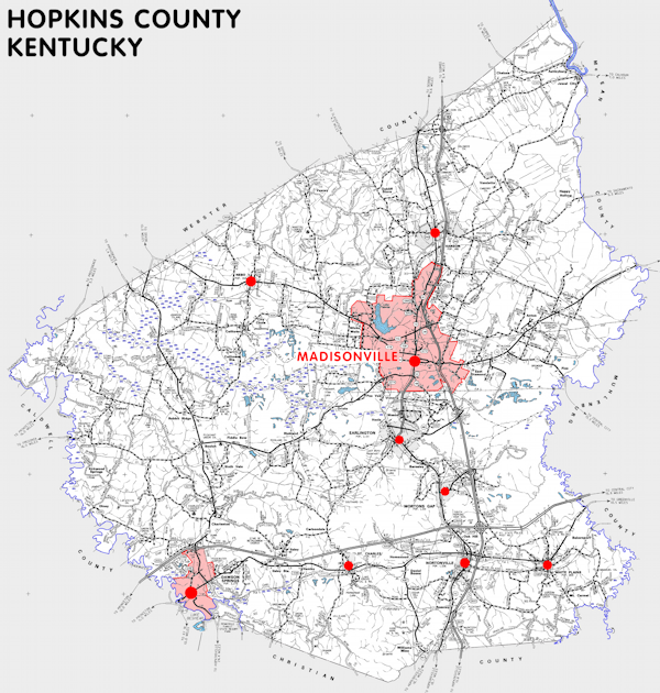 Map of Hopkins County, Kentucky