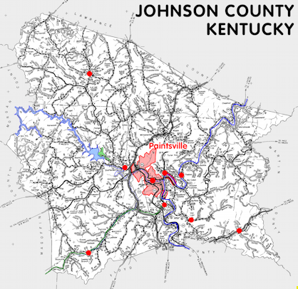 Map of Johnson County, Kentucky