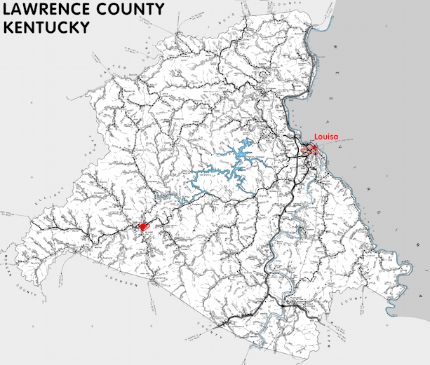 Map of Lawrence County, Kentucky