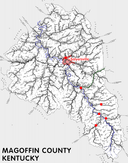 Map of Magoffin County, Kentucky