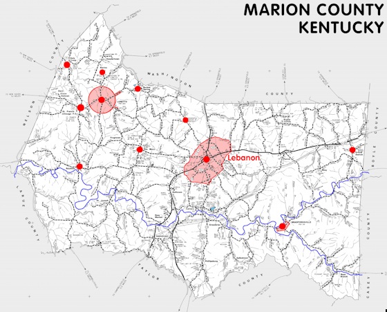 Map of Marion County, Kentucky