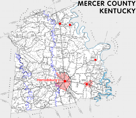 Map of Mercer County, Kentucky