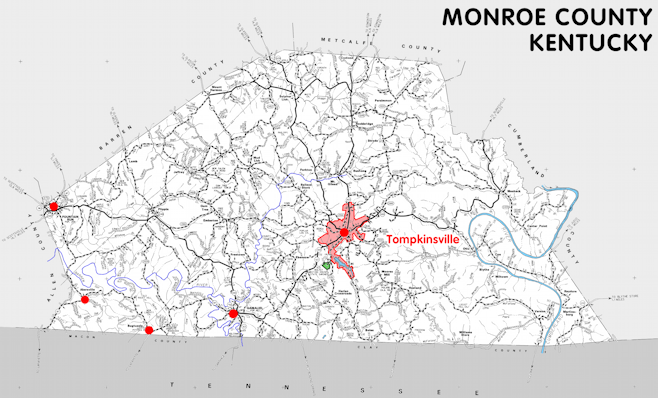 Map of Monroe County, Kentucky
