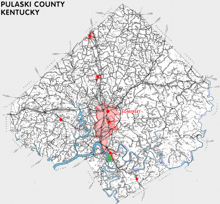 Map of Pulaski County, Kentucky