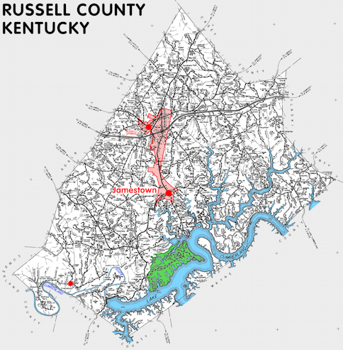 Map of Russell County, Kentucky