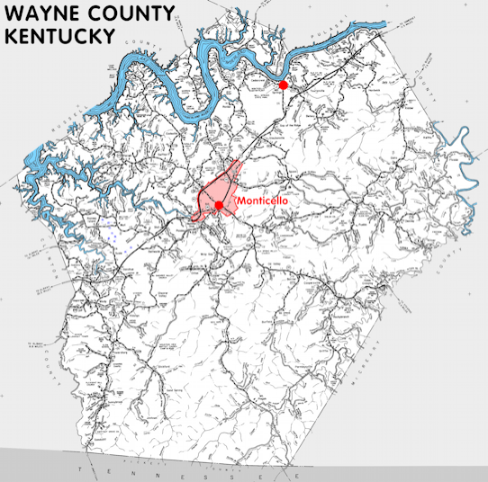 Map of Wayne County, Kentucky