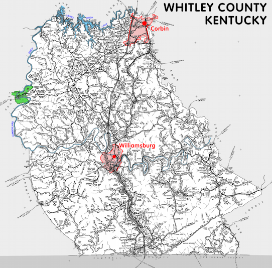 Map of Whitley County, Kentucky