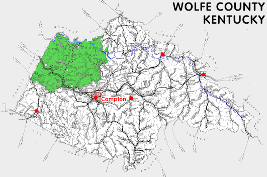 Map of Wolfe County, Kentucky