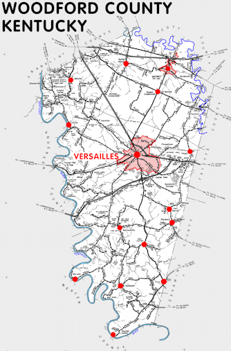 Map of Woodford County, Kentucky