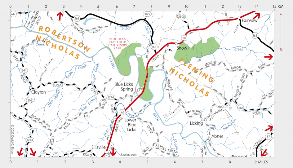 Map of Blue Licks Battlefield State Resort Park