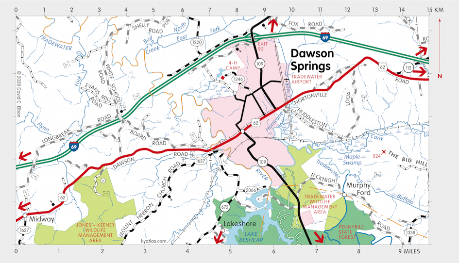 Map of the Dawson Springs, Kentucky Area