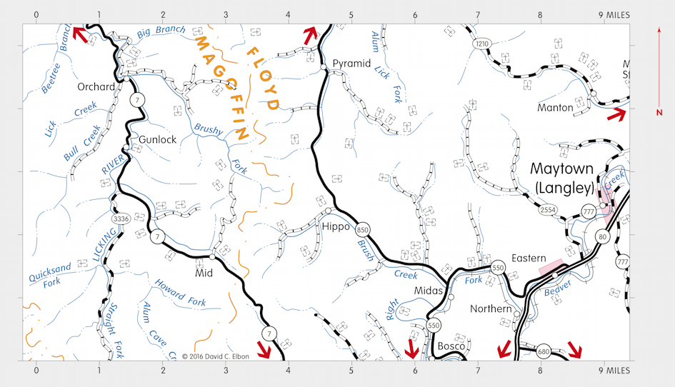 Map of Hippo, Kentucky Area