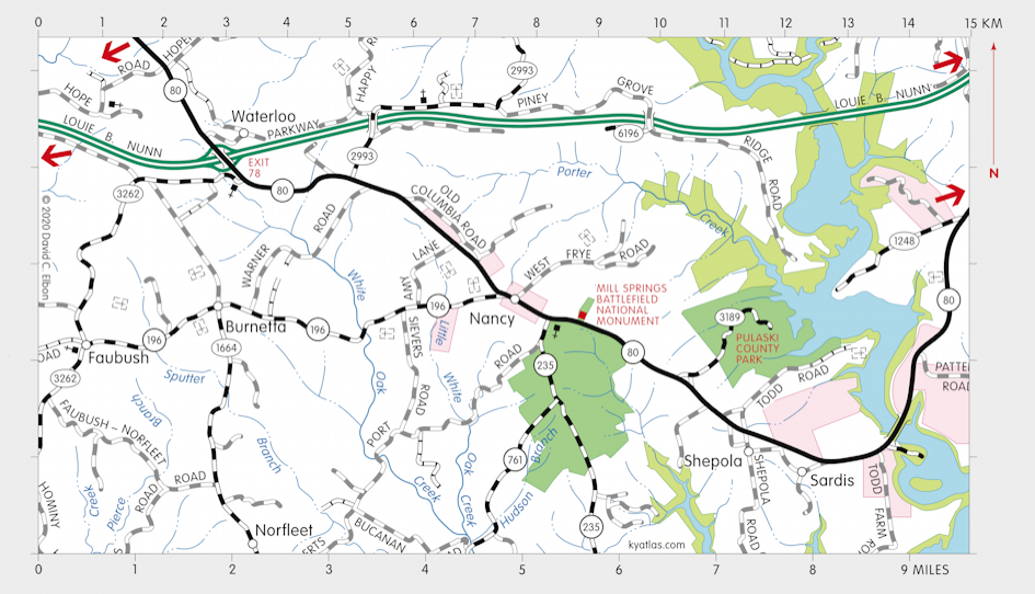 Map of Mill Springs Battlefield National Monument