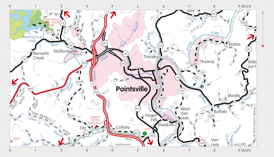 Map of Paintsville Lake Wildlife Management Area