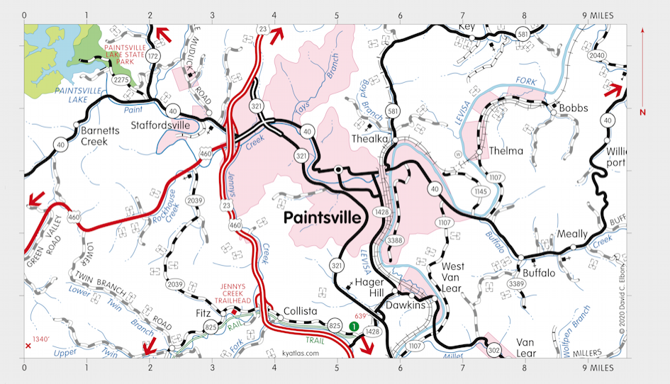 Map of Paintsville Lake State Park