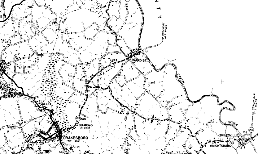 1937 highway map of the Paradise, Kentucky area