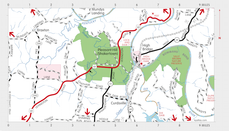 Map of Pleasant Hill, Kentucky Area