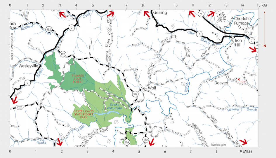 Map of Tygarts State Forest