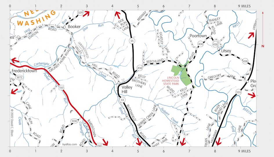 Map of Lincoln Homestead State Park