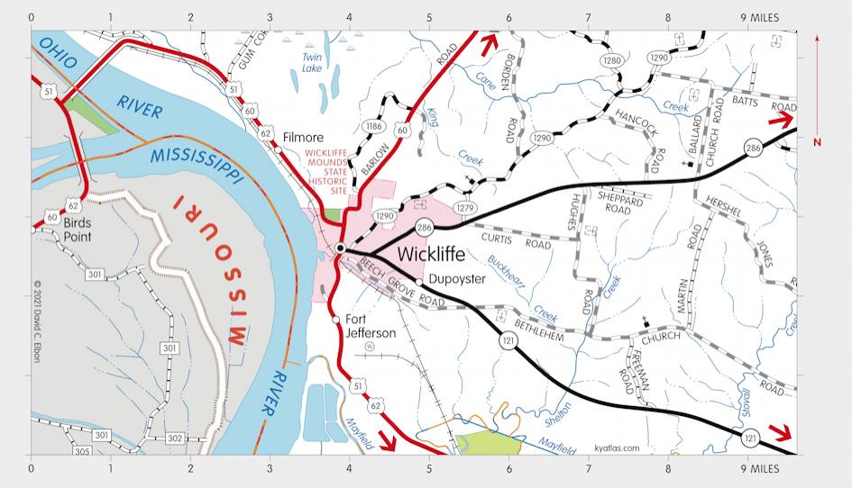 Map of Wickliffe Mounds State Historic Site