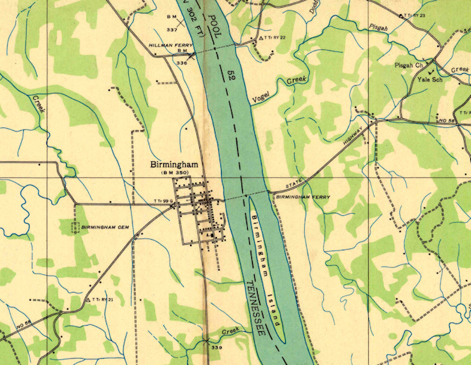 Topographic map excerpt of Birmingham, 1936